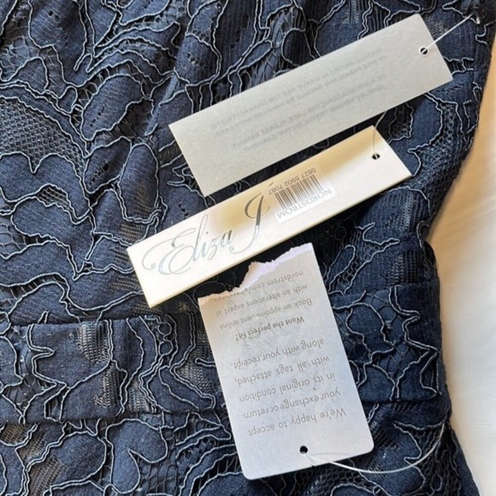 NWT ELIZA J | Navy Lace Frayed Floral Sleeveless V Neck Formal Hi-Lo Dress 8 - Picture 13 of 15